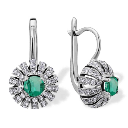 Oriental Motif Emerald and Diamond Earrings. 585 White Gold. The Art of Seduction Series