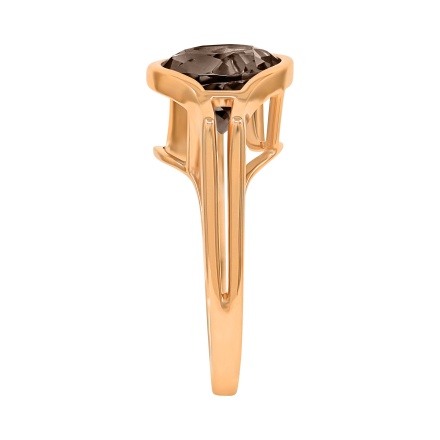 Gold Ring with a 10mm Statement Smoky Quartz. Hypoallergenic Cadmium-free 585 (14K) Rose Gold. View 3