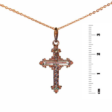 14kt Rose Gold Blue Topaz-like CZ Cross Pendant. View 2