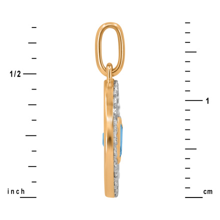 Blue Topaz and Diamond Ribby Gold Pendant: Measures 18mm in Height