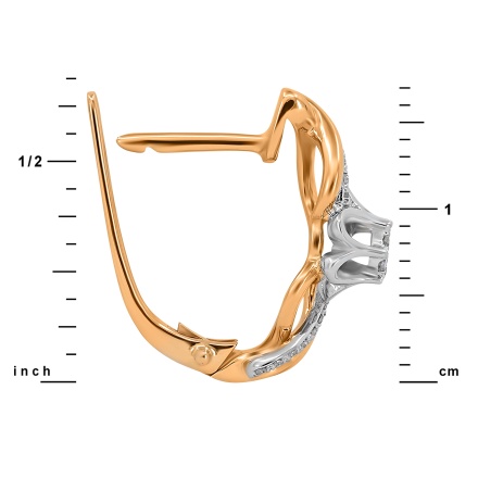 Earrings with Diamond Rosebud and Diamond Sashes. Tested 585 (14K) Rose and White Gold. View 2