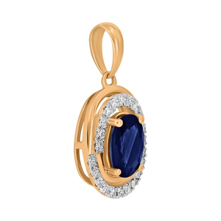 Pendant with 7x5 Oval Sapphire and 22 Diamonds - Angle 2