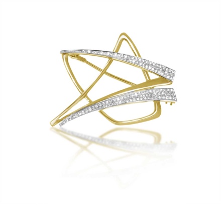 Abstract Geometric Brooch. Certified 750 (18kt) Yellow and White Gold