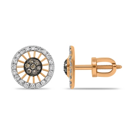 White&Champagne Diamond Ear Studs in Rose Gold. 585 Rose Gold, White&Black Rhodium Detailing