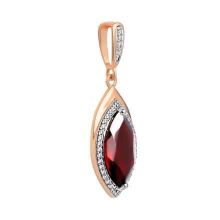 Marquise-shaped Garnet Pendant. 'Empress' Series, 585 Rose Gold. View 2