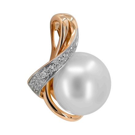 'Afrodite' Pearl and Diamond Pendant. Hypoallergenic 585 Rose Gold, Rhodium Detailing. View 2