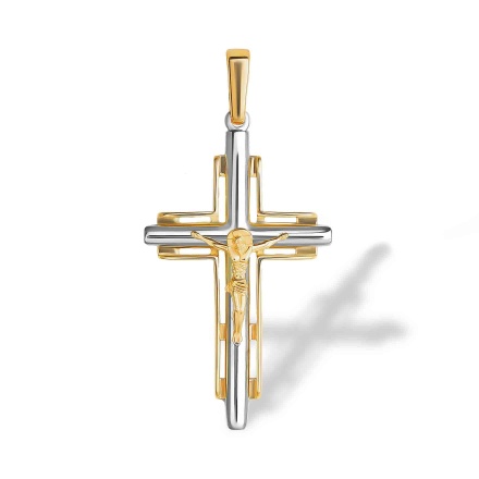 Cross Pendant for Him. 585 (14kt) Yellow and White Gold