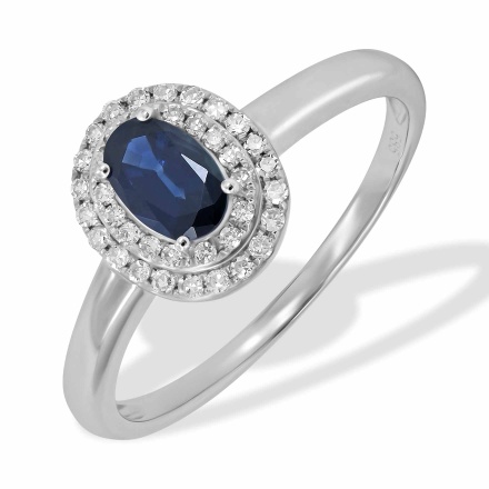Sublime Ring Featuring Sapphire and 38 Diamonds. Tested 585 (14K) White Gold