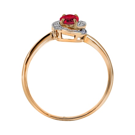 Pure Classic Ring with Ruby and Diamonds. Hypoallergenic 585 Rose Gold, Rhodium Detailing. View 4