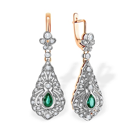Certified Emerald and Diamond Earrings. Red Carpet Event Earrings