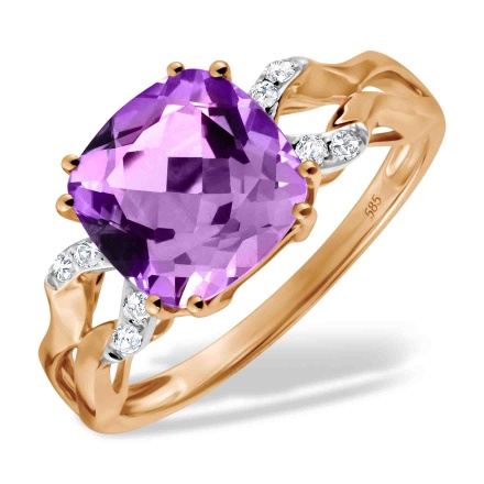 "Rhapsody in Purple" Ring. Hypoallergenic 585 Rose Gold, Rhodium Detailing