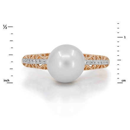 Filigree Ring with 9mm Pearl and 16 Diamonds - Angle 2