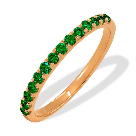 Ring Featuring 14 Round Emeralds. Hypoallergenic Cadmium-free 585 (14K) Rose Gold