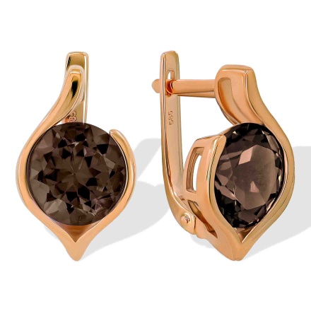 Gold Earrings with a 9mm Statement Smoky Quartz. Hypoallergenic Cadmium-free 585 (14K) Rose Gold