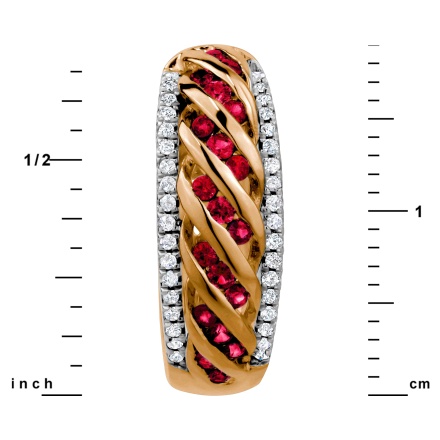 Venetian Style Ruby and Diamond Earrings, Height 19mm