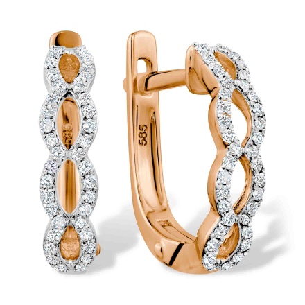 Infinity Earrings Featuring 76 Diamonds. Hypoallergenic 585 Rose Gold, Rhodium Detailing