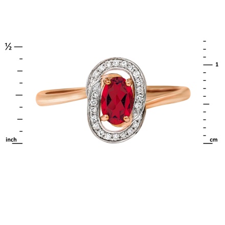 Pure Classic Ring with Ruby and Diamonds. Hypoallergenic 585 Rose Gold, Rhodium Detailing. View 2