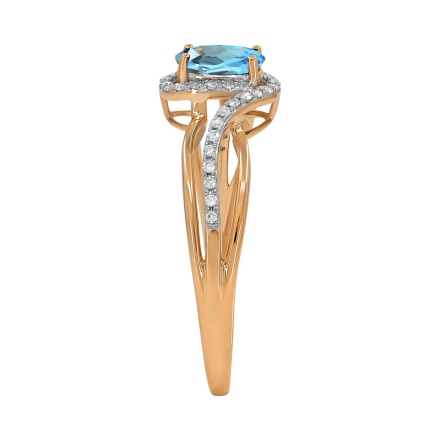 'Fusion of Emotions' Blue Topaz and Diamond Ring. Hypoallergenic 585 Rose Gold, Rhodium Detailing. View 3