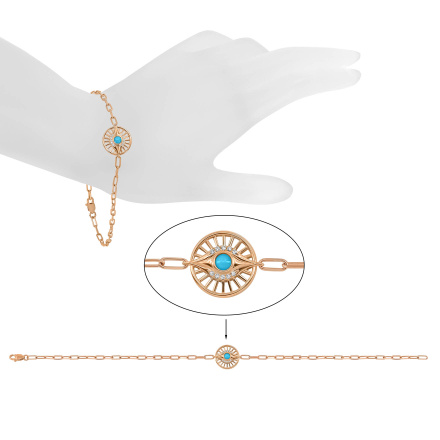 'The Eye of Providence' Bracelet with Turquoise. Hypoallergenic Cadmium-free 585 (14K) Rose Gold