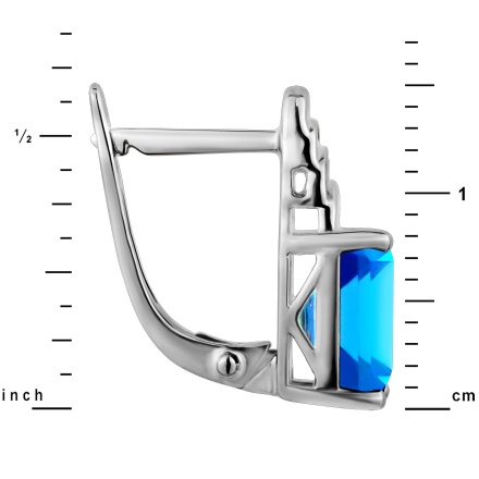 Height of Rectangular Blue Topaz and Diamond Earrings in 14K White Gold