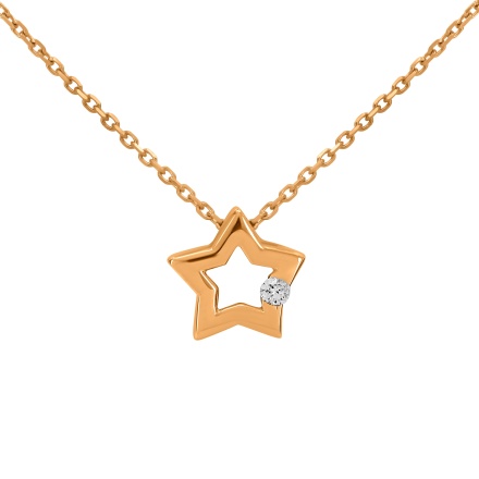 Gold Necklace with Sliding Star Set with Diamond - Angle 1