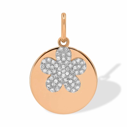 Rose Gold Pendant with Swaying Diamond Flower. Hypoallergenic Cadmium-free 585 (14K) Rose Gold