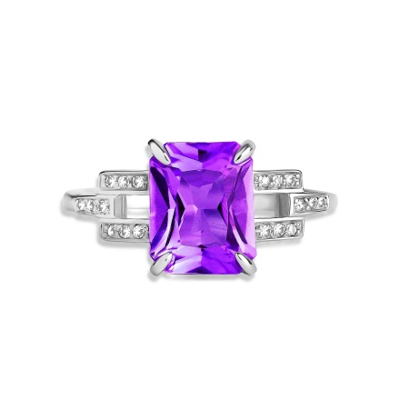 Emerald-cut Amethyst Diamond Ring. View 2