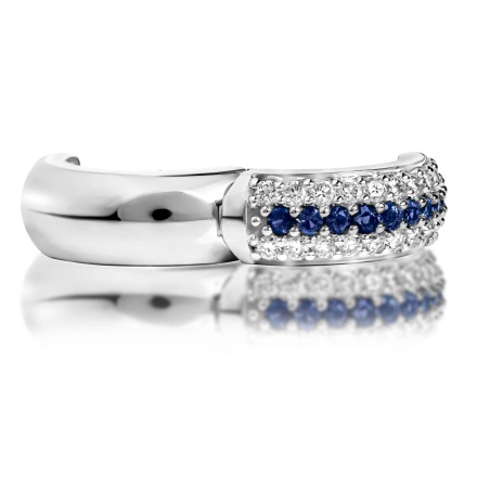 Diamond and Sapphire Striped Huggie Earrings in 14K White Gold. Side view