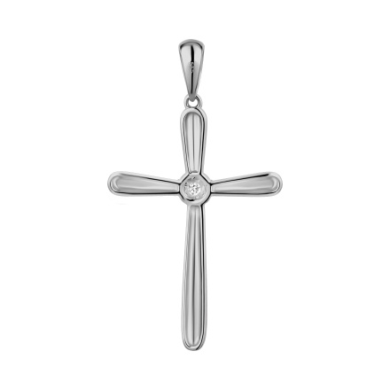 Reverse of Diamond Illusion-Set Cross of White Gold