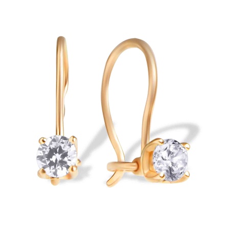 Water-Clean CZ Kids' Earrings. Certified 585 (14kt) Rose Gold