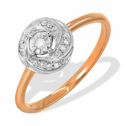 Diamond Whirlpool Ring. Tested 585 (14K) Rose and White Gold