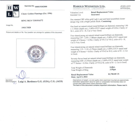 Appraisal of 'Charisma' diamond engagement ring