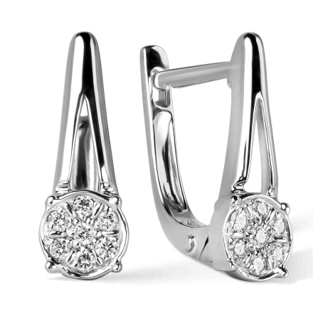 White Gold Arch Earrings with Diamond Clusters. Tested 585 (14K) White Gold, Rhodium Finish