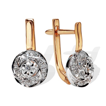 Diamond Leverback Earrings. Tested 585 Rose and White Gold