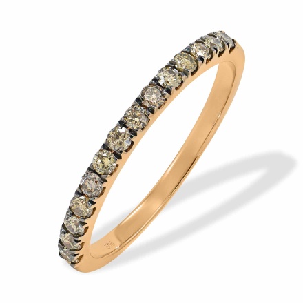 Ring Featuring 14 Prong Set Champagne Diamonds. Hypoallergenic 585 Rose Gold, Black Rhodium