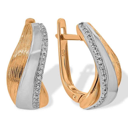 Earrings Featuring 40 Diamonds. Tested 585 (14K) Rose and White Gold