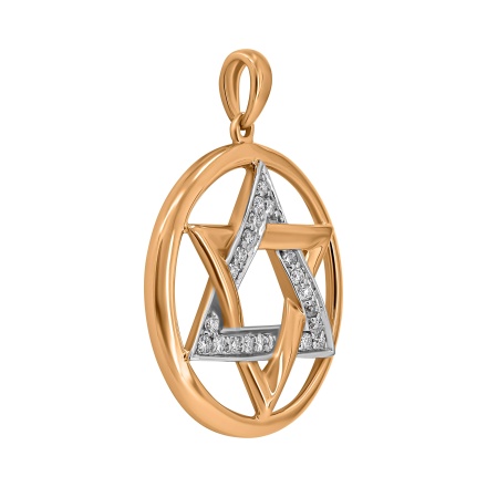 Star of David Pendant with a Full-cut Diamonds. Hypoallergenic 585 Rose Gold, Rhodium Detailing. View 2