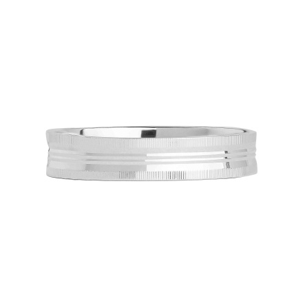 Retro-Futuristic Guilloche Wedding Band-14kt White Gold. Vew 2