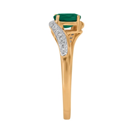 Ring Featuring Emerald and 16 Diamonds. Hypoallergenic 585 Rose Gold, Rhodium Detailing. View 3