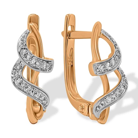 Earrings Featuring 32 Diamonds. Hypoallergenic 585 Rose Gold, Rhodium Detailing