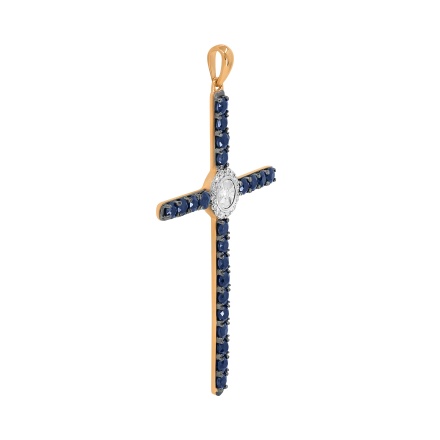 Fashion Cross Features Sapphires and Diamonds. Angle 2