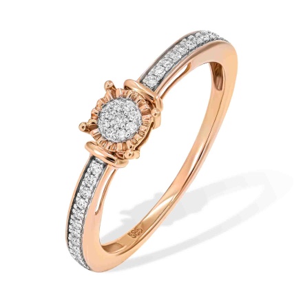Multi-Diamond Fashion Ring. Hypoallergenic 585 Rose Gold, Rhodium Detailing