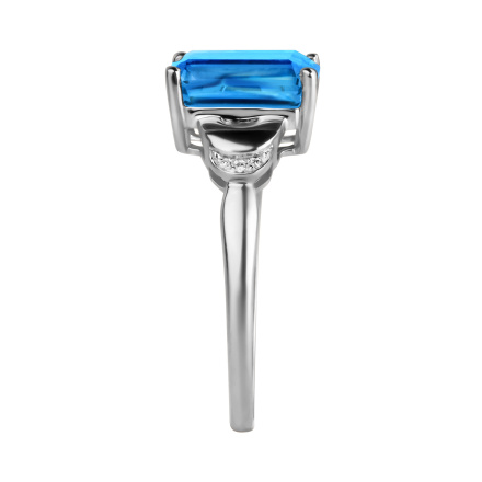 14K White Gold Ring with Swiss Hue Blue Topaz and 6 Diamonds. View 4
