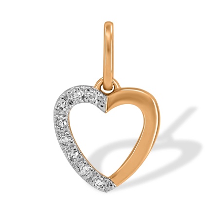 Graceful Heart Pendant Featuring 8 Diamonds. Hypoallergenic 585 Rose Gold, Rhodium Detailing
