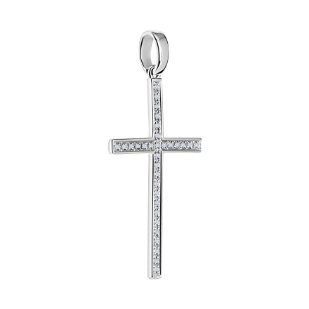 585 White Gold Ladie's Protestant Cross with 32 Pave Diamonds. View 2