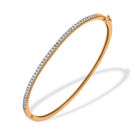 Subtle Lockable Bangle Featuring 42 Diamonds. Hypoallergenic 585 Rose Gold, Rhodium Detailing