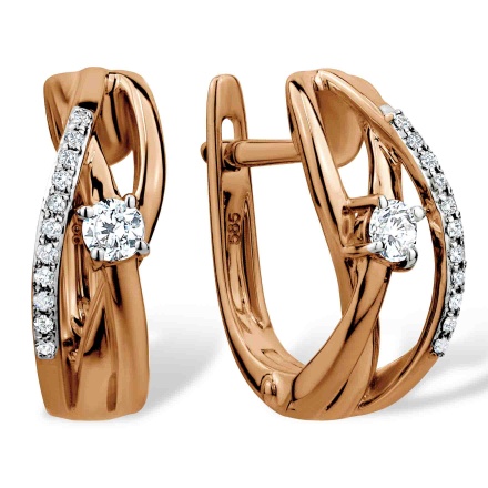 Diamond Layered Earrings. Hypoallergenic Cadmium-free 585 (14K) Rose Gold