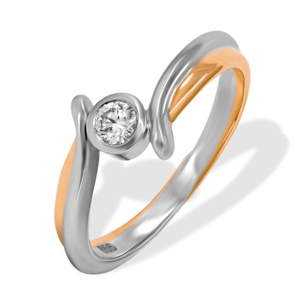 Bypass Engagement Ring with Bezel Set Diamond. Tested 585 (14K) Rose and White Gold