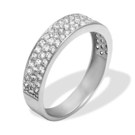 Wedding Ring 5mm Wide Pave with 69 CZ. Certified 585 (14kt) White Gold, Rhodium Finish