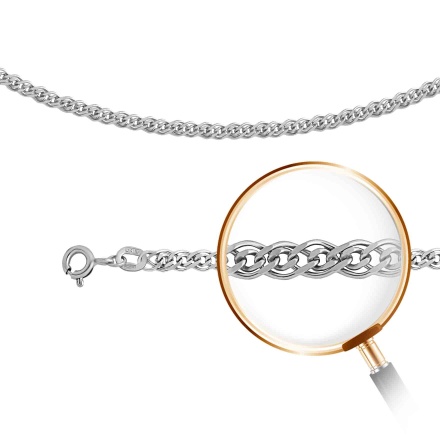 Nonna-link Solid Chain, Width 2.2mm. Certified 585 White Gold, Rhodium, Diamond Cuts